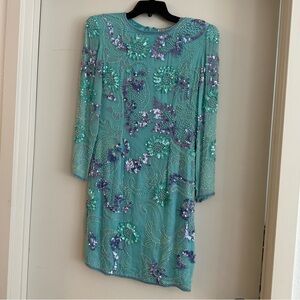 Vintage A.J. Bari Purple and Blue Sequin Beaded Silk Dress